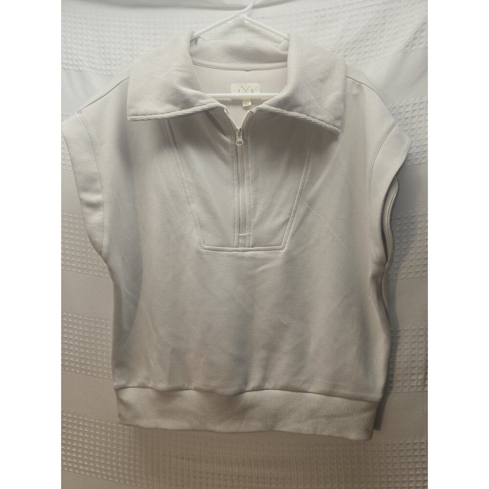 Women's Thread & Supply Half-Zip Short Sleeve Dolman Top Size Large Cream 7394 - Picture 2 of 9